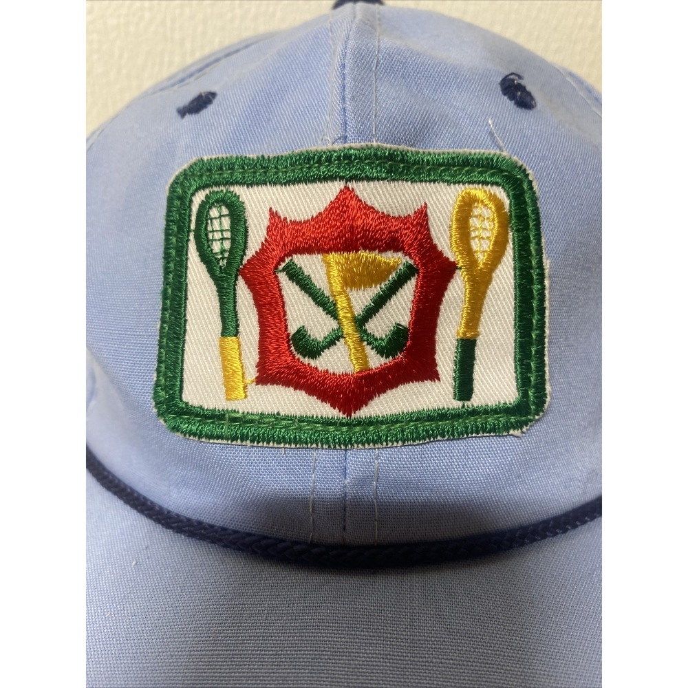 Vintage Snapback Hat Tennis Golf Themed patch blue Roping Young An YA headwear